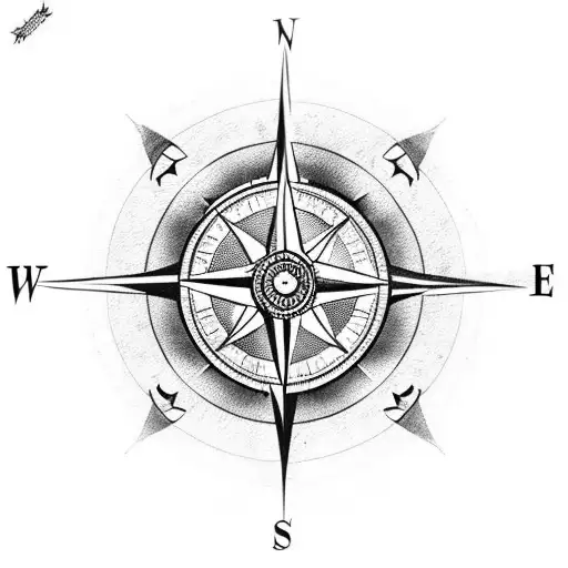 compass with wolf tattoo design idea