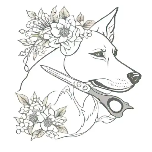 dog grooming tools intertwined with floral tattoo design idea