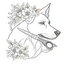 dog grooming tools intertwined with floral tattoo design idea