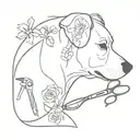 dog grooming tools intertwined with floral tattoo design idea