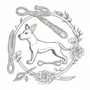 dog grooming tools intertwined with floral tattoo design idea