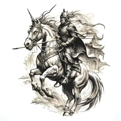 samurai horse dragon Great Wall tattoo design idea