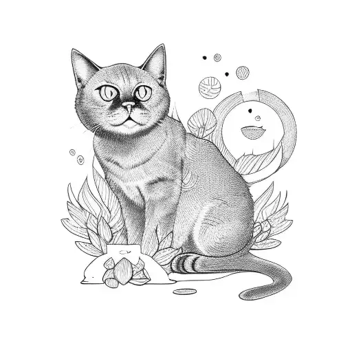 cute black cat tattoo design idea