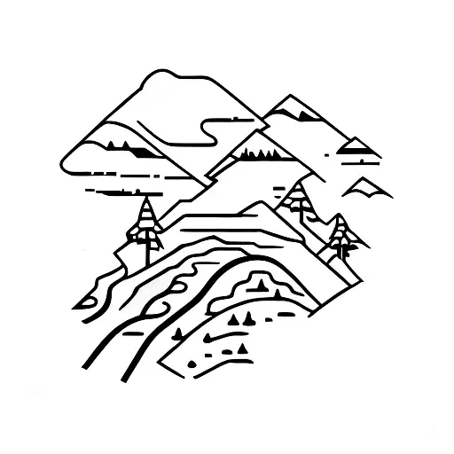 Pixelated silhouette of a hiking trail with a paw print tattoo design idea