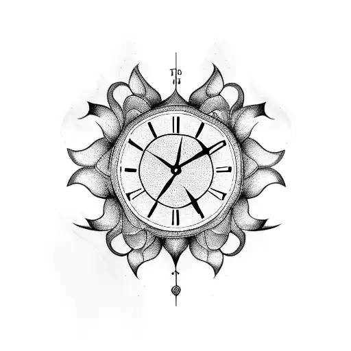 clock on top of rose tattoo design idea