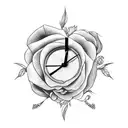 clock with rose and feather  tattoo design idea