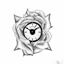 clock with rose and feather  tattoo design idea