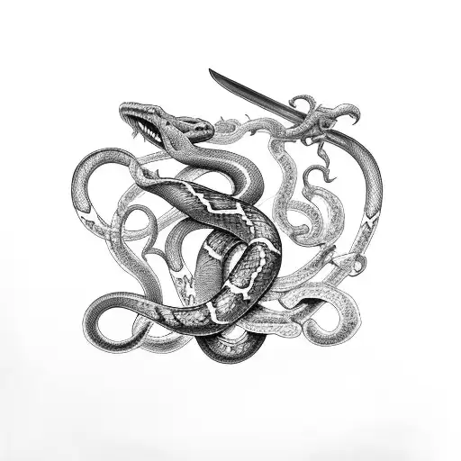 sword with snake on it tattoo design idea