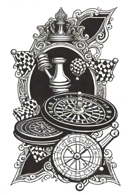 roulette, pool and checkers tattoo design idea