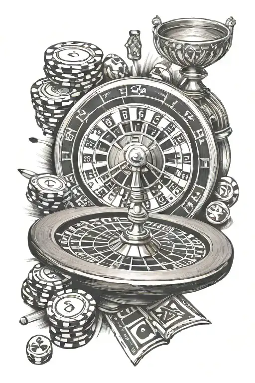 roulette, pool and checkers cards tattoo design idea