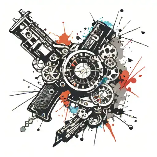 casino, gun and casino roulette tattoo design idea
