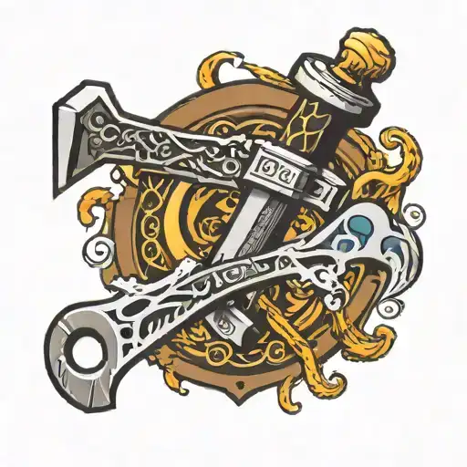 anvil tongs hammer knife tattoo design idea
