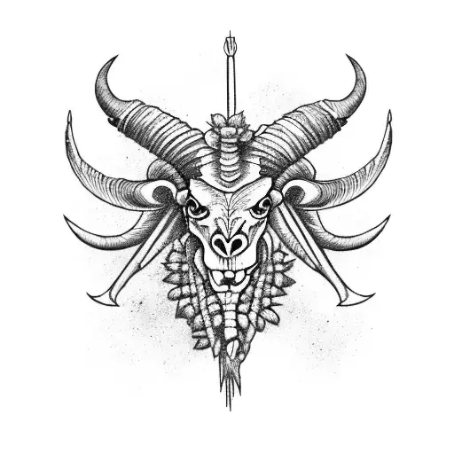 ram skeleton with long horns tattoo design idea