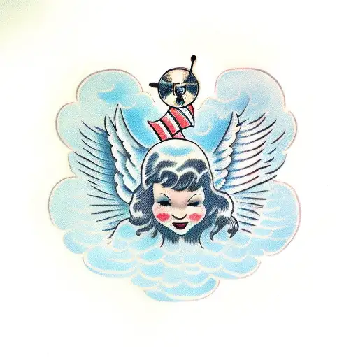angel sittning on clouds tattoo design idea