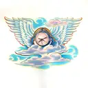 angel sittning on clouds tattoo design idea