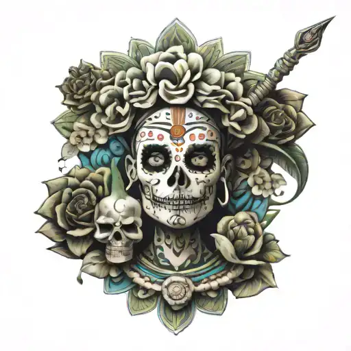 Aztec day of the dead tattoo design idea