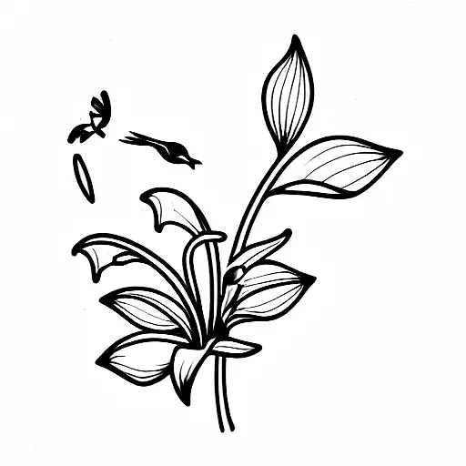 Lily of the Valley and birds tattoo design idea