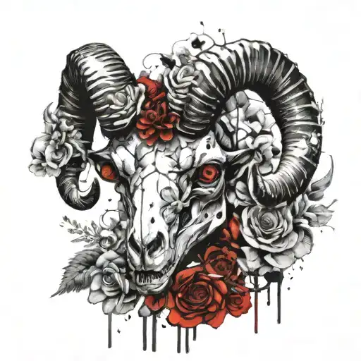 ram skull flower tattoo