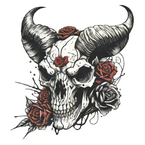 ram skull with a rose in the right eye tattoo design idea