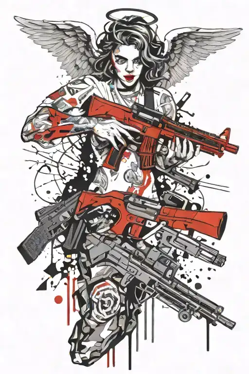 angel and guns money drugs tattoo design idea