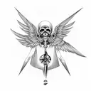 A grim reaper with bird wings and a compass as its heart tattoo design idea
