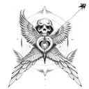 A grim reaper with bird wings and a compass as its heart tattoo design idea
