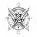 A grim reaper with bird wings and a compass as its heart tattoo design idea