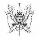 A grim reaper with bird wings and a compass as its heart tattoo design idea