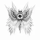 A grim reaper with bird wings as his robe and a compass as its heart tattoo design idea