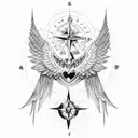 A grim reaper with bird wings as his robe and a compass as its heart tattoo design idea