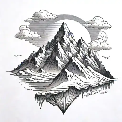 half mountain with snow, half sunny tattoo design idea