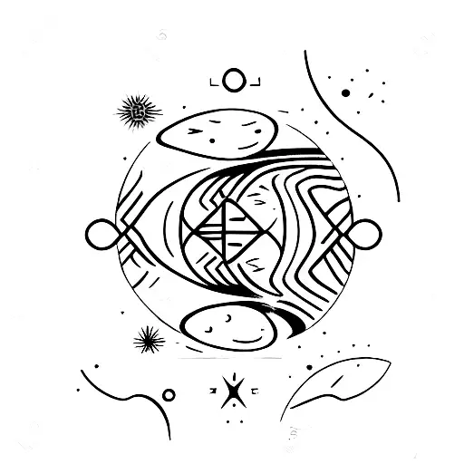 a line of Pluto, Venus, balance, strength, moon glyph  tattoo design idea