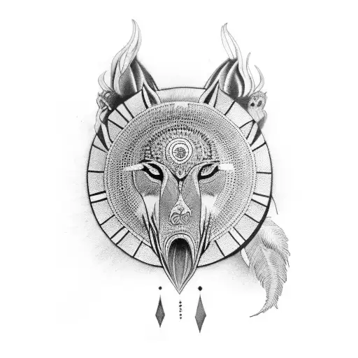 Indio nativo y Lobos tattoo design idea