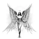 Angel Gabriel derrotando a satanás  tattoo design idea