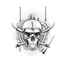 jolly roger skull with crossed carp fishing rods tattoo design idea