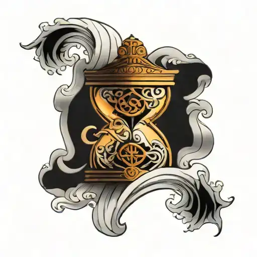 hourglass with sun and wave tattoo design idea