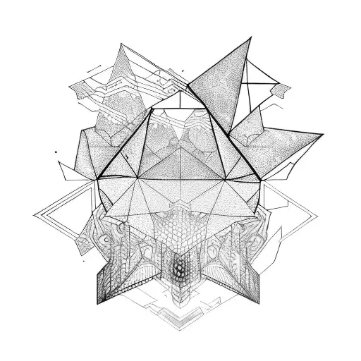 blackout on bottom, triangles and hexagons upwards, vertical tattoo design idea