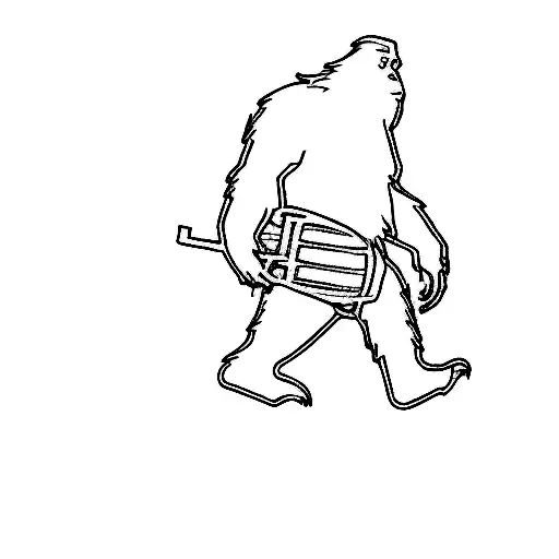 a sasquatch carrying a frisbee disc and disc golf chain link basket basket tattoo design idea