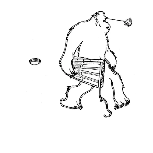 a sasquatch carrying a frisbee disc and disc golf basket tattoo design idea