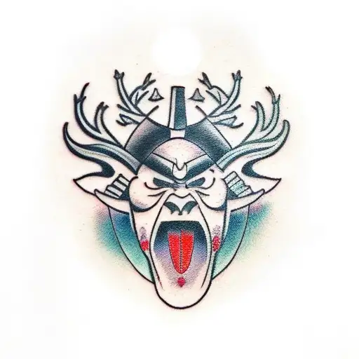 A samurai practicing karate in a mystical forest tattoo design idea