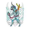 A refrigeration engineer battling a mythical creature in a tropical rainforest tattoo design idea