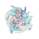 A refrigeration engineer battling a mythical creature in a tropical rainforest tattoo design idea