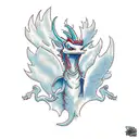 A refrigeration engineer battling a mythical creature in a tropical rainforest tattoo design idea