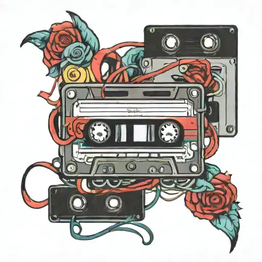 cassette tape intertwined tattoo design idea