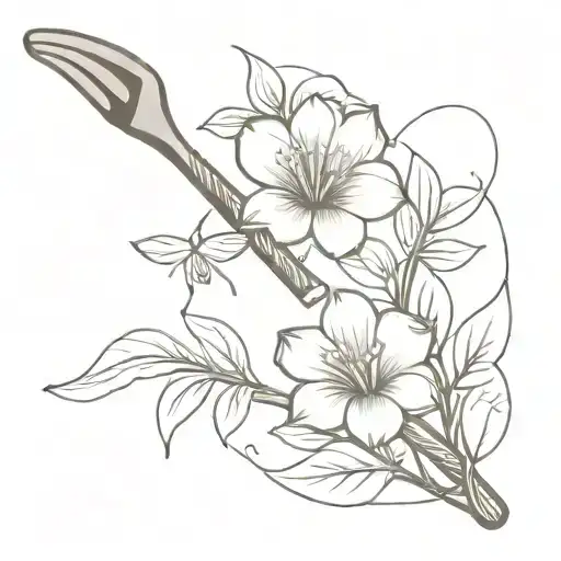 A creative tattoo design combining elements of art and agriculture, such as a paintbrush and a shovel intertwined with vines and flowers tattoo design idea