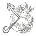 A creative tattoo design combining elements of art and agriculture, such as a paintbrush and a shovel intertwined with vines and flowers tattoo design idea