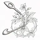 A creative tattoo design combining elements of art and agriculture, such as a paintbrush and a shovel intertwined with vines and flowers tattoo design idea