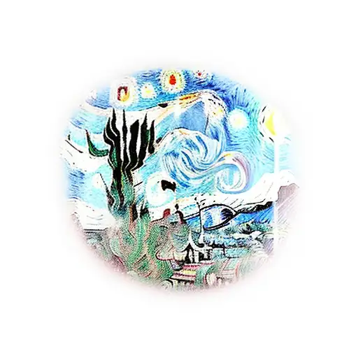 van gogh cactus landscape tattoo design idea