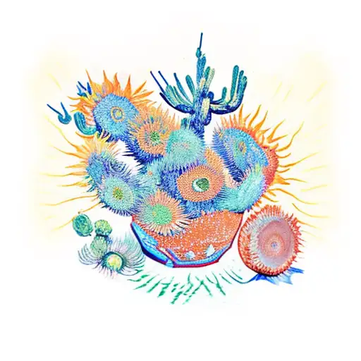 van gogh cactus sun landscape tattoo design idea