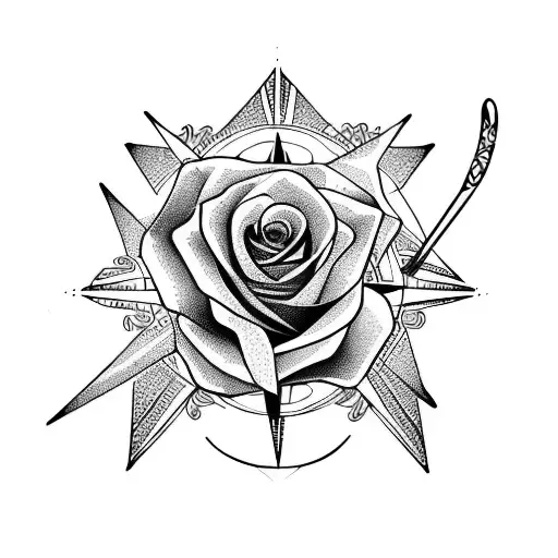 a red rose with a lyre on a compass tattoo design idea